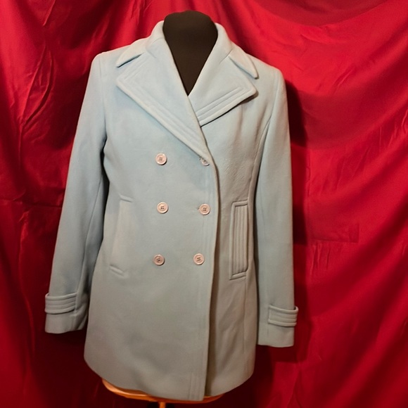 Teal colored, Double breasted, wool blend coat - Picture 1 of 11